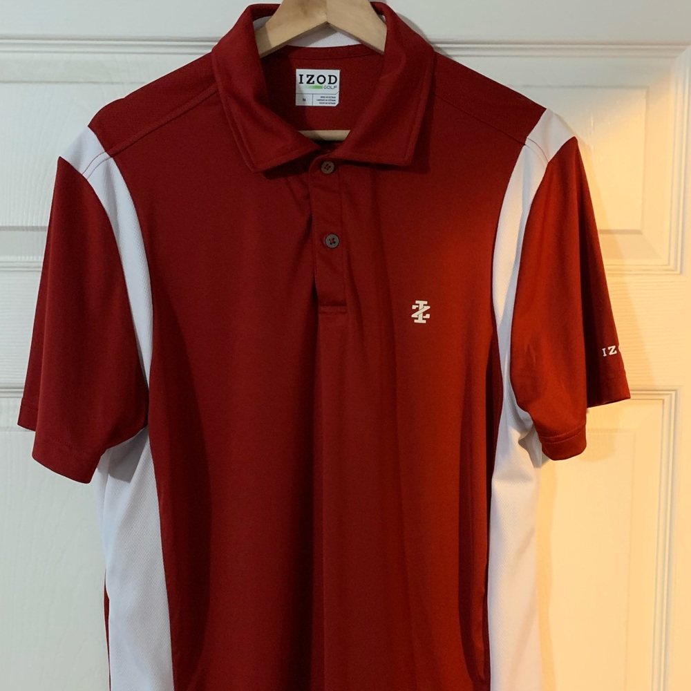 Izod Golf performance polo short sleeve Burgundy/white. Medium